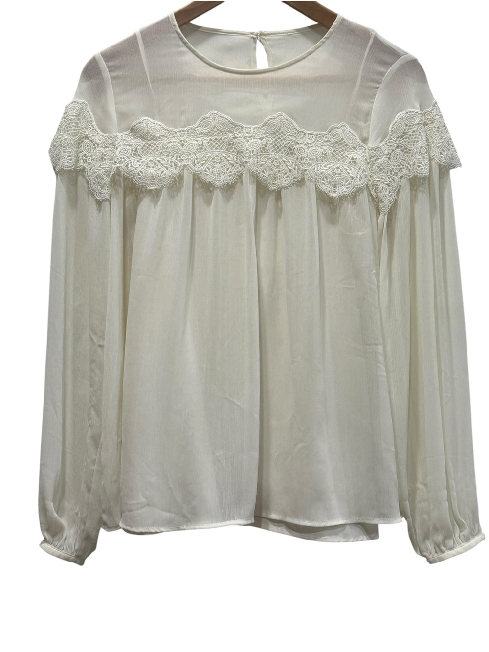 Abercrombie & Fitch Cream Lace Trim Sheer Yoke Blouse Top XS